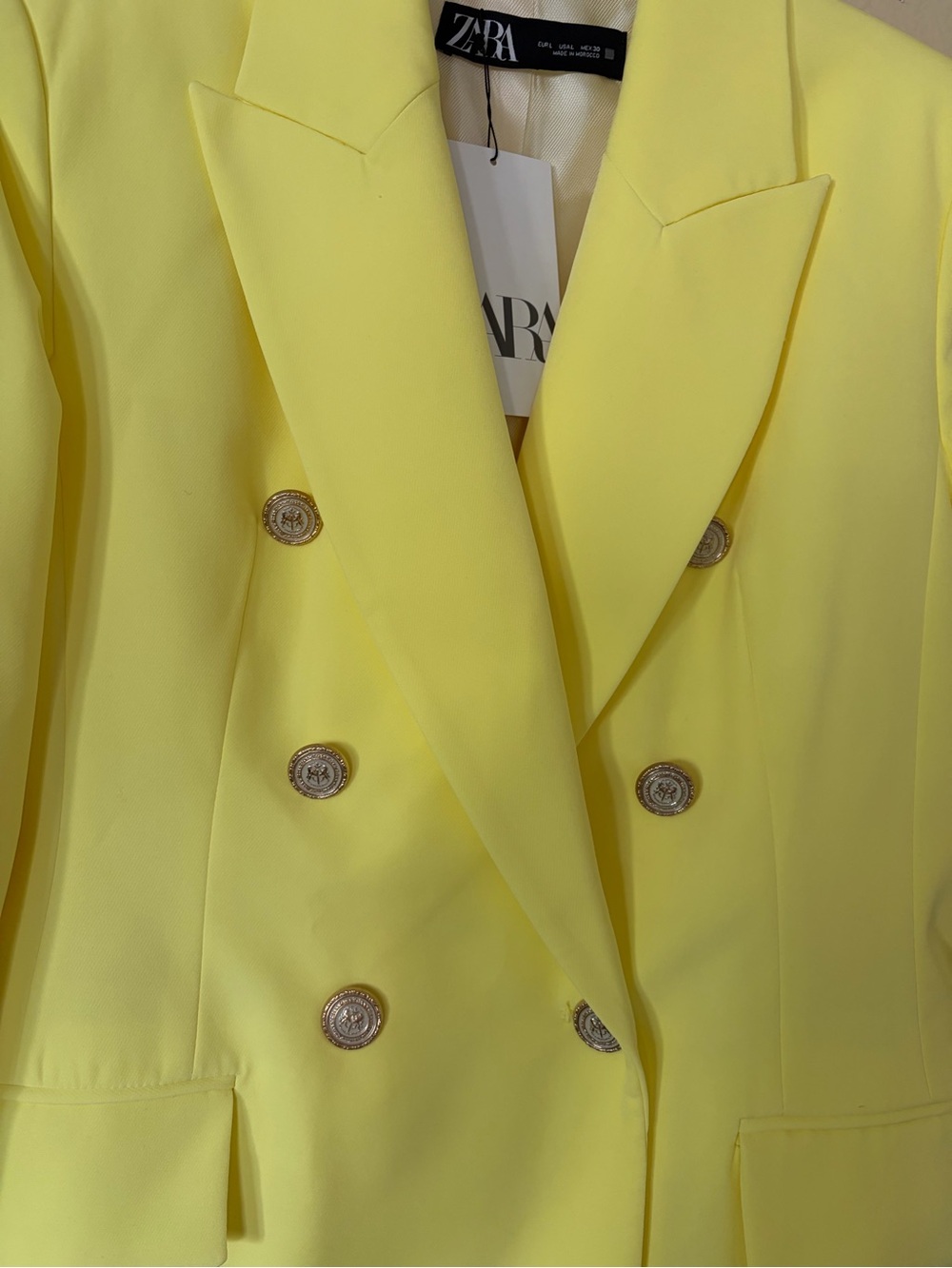 NWT Zara Double-Breasted Women's Blazer Jacket in Pale Yellow Large - Picture 5 of 8